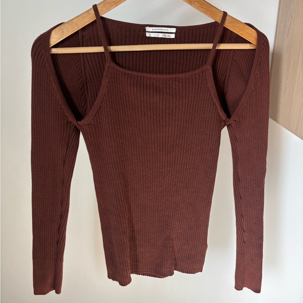 Anthropologie sweater with cut outs around shoulders